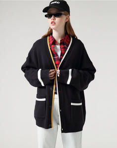 Più venduto <span class=keywords><strong>nero</strong></span> personalizzato rifinitura <span class=keywords><strong>oversize</strong></span> maglione cappotto Preppy stile maglione colore bianco <span class=keywords><strong>Cardigan</strong></span> per le donne - Product Image 3