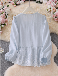 Camicetta da donna <span class=keywords><strong>blu</strong></span> con <span class=keywords><strong>pizzo</strong></span> e laccetti sul davanti - Product Image 2