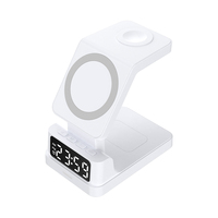 Universele 5-in-1 magnetische oplaadstandaard met digitale wekker en 15W draadloos opladen voor smartphones en horloges
