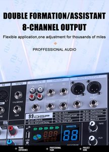 NGVM EX-8 Console de mixage audio professionnelle 8 canaux avec égaliseur 7 bandes <span class=keywords><strong>Interface</strong></span> <span class=keywords><strong>Bluetooth</strong></span>/USB 99 effets DSP - Studio d'enregistrement/DJ - Product Image 3