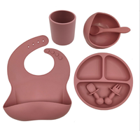 Ensemble d'ustensiles de repas pour tout-petits : bavoirs, bols, assiettes compartimentées, tasses, fourchettes, cuillères en silicone de qualité alimentaire, compatibles micro-ondes et lave-vaisselle