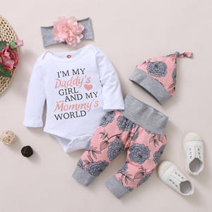 Vestiti della ragazza del neonato vestiti del bambino pagliaccetto dell'increspatura <span class=keywords><strong>pantaloni</strong></span> floreali vestiti della neonata del bambino sveglio Set di <span class=keywords><strong>4</strong></span> pezzi - Product Image 2