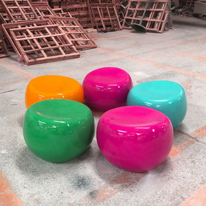 Fiberglass Round <b>Garden</b> <b>Stool</b> Outdoor Durable Park Chair Modern Design Contemporary Style - Product Image 3