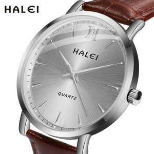 Envío Directo HALEI Nuevo Reloj de Cuarzo Original para Hombre, Resistente al Agua 3BAR, Correa de Cuero, Pantalla con Indicadores, Movimiento Japonés, Venta al Por Mayor - Product Image 1