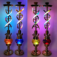 Chicha de luxe arabe en alliage d'aluminium avec lumières LED télécommandées, design miroir à 4 tuyaux, ensemble de chicha écologique et durable pour boîte de nuit