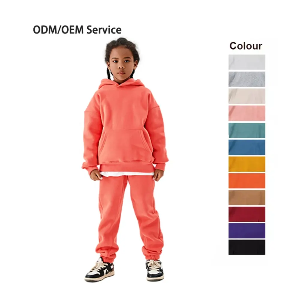 1-12 Jahre Custom Logo Kinder Unisex Plain Sweat suit Sets Fleece Baumwolle 2 Stück Trainings anzüge Winter Kleinkind Jungen Kleidung Sets