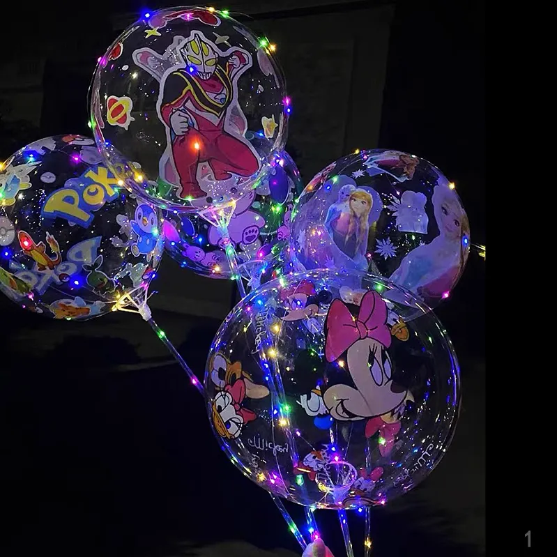 Balão Bobo com luz para decoração de festas de aniversário, brinquedo infantil em forma de globo, balão transparente com luz, LED luminoso