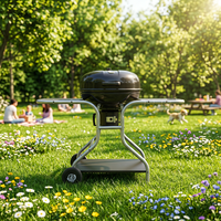 Barbecue à charbon de bois moderne et luxueux NL de 22 pouces avec chariot, structure en fer, finition émaillée et tables latérales double face pour les fêtes