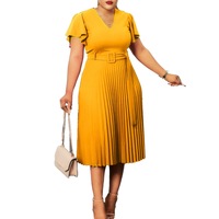 D135T 2026 Robe africaine plissée grande taille à col en V et manches à volants, style européen et américain, pour le commerce extérieur transfrontalier