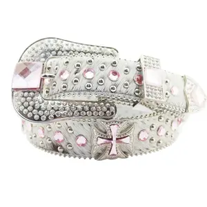 Pink Cross Diamond Stone Bling Removable Buckle Western Belt