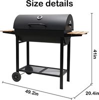Barbecue au charbon de bois robuste en acier thermolaqué pour extérieur, avec fumoir et table latérale