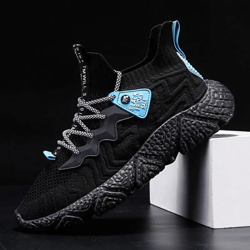 Cutie Premium black sneakers sports shoes For Men zapatos deportivos Elastic fly weaving elasticated shoes in Hebei factory