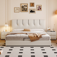 Lit de rangement moderne JUNYUHAO JCM-Y12, taille King, revêtement en cuir, mousse haute densité, certifié E0, structure en pin