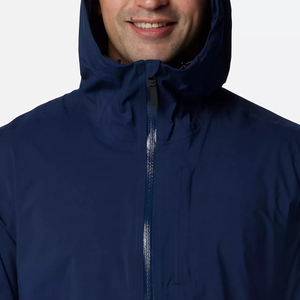 Veste Softshell bleu marine à fermeture éclair personnalisée pour hommes, vêtements d'extérieur décontractés avec logo avant, col montant et motif patchwork pour le printemps - Product Image 3