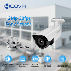 Caméra de sécurité extérieure 4COVR 30fps 12MP avec capteur Sony, étanche, CCTV, détection de visage IA, vision nocturne IR, caméra IP PoE Bullet - Product Image 2