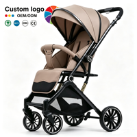 Poussette bébé haut de gamme à poignée réversible, modèle en acier inoxydable, dossier réglable, grand panier de rangement