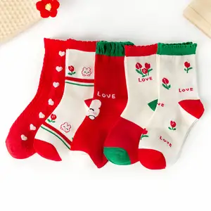 Custom high quality teen middle tube young girls cute animal flower socks for girl