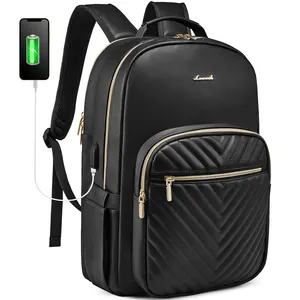 Lovevook mochila escolar feminina de couro, bolsa para livros, viagem, 2022, 17in, para faculdade e trabalho, 15.6