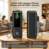 Batterie externe 100W PD à charge rapide 20000mAh avec câble Type-C intégré, chargeur portable multi-appareils avec écran LED