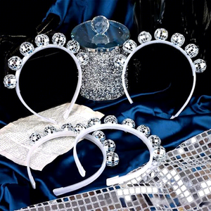 Accesorios de Fiesta de Pascua <span class=keywords><strong>Vintage</strong></span> al por Mayor, Diadema de Bola de Discoteca de Cristal Hecha a Mano, Plateada, para Mujeres, Decoración de Fiesta - Product Image 1