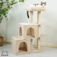 Arbre à chat à quatre niveaux avec double nid, poteaux à gratter, perchoir supérieur confortable, deux condos et maisonnette pour chatons