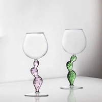 Verre à vin rouge élégant à la vente chaude, soufflé à la bouche, design cactus, gobelet à pied pour margarita et vin
