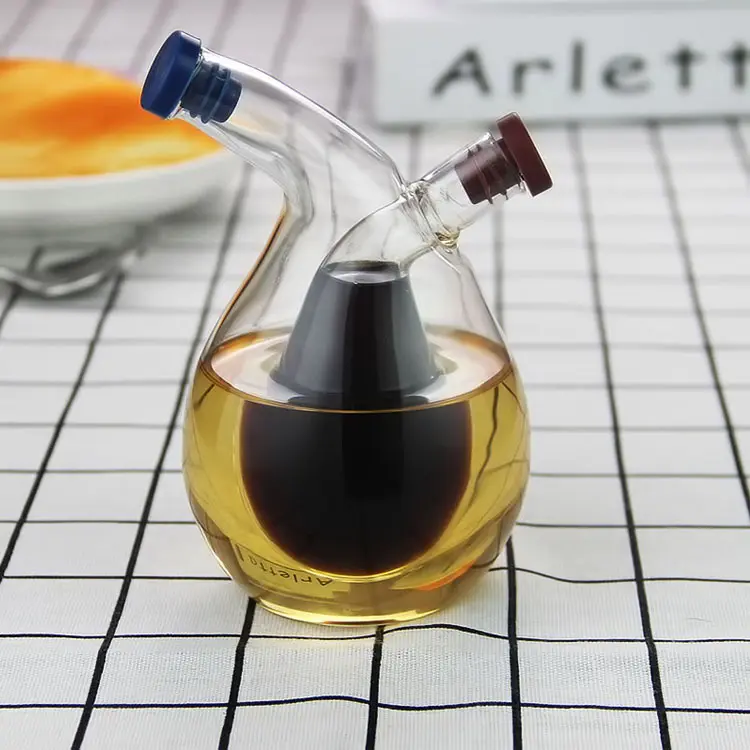 2 in 1 olio e aceto distributore di olio bottiglia di vetro olio d'oliva e aceto balsamico bottiglia di ampolla con tappo in sughero soffiato a mano