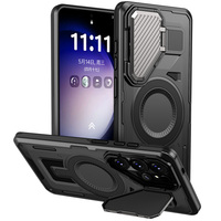 Étui magnétique antichoc en TPU et PC pour Samsung Galaxy S26 Ultra avec cache-caméra dissimulé et support, protection intégrale compatible A56