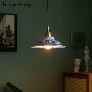 Lamp Tasty Blue And White Porcelain <b>Chandelier</b> E27 Single Head Round Pendant <b>Light</b> For Tea Room Kitchen Bedroom - Product Image 4
