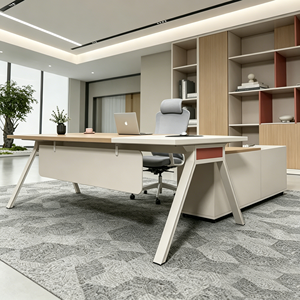 Scrivania da Ufficio Moderna Minimalista Bianca in Legno <span class=keywords><strong>con</strong></span> Cassetto Portaoggetti e Mobile Laterale, Set di Mobili per Ufficio - Product Image 3