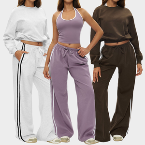 Vêtements de sport de haute qualité pour femmes, ensemble sweat-shirt col rond et pantalon de jogging, débardeur de yoga pour le sport - Product Image 1
