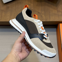 Sneakers en cuir à empiècements en mesh pour hommes, style Old Money, semelle épaisse, lacets
