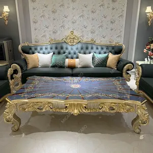 Set Sofa Desain Eksklusif Klasik Warna Emas, Ruang Tamu Kayu Solid Royal