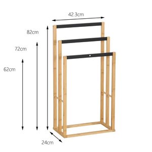 Portasciugamani e Appendiabiti Multifunzionale in Bambù a 3 Ripiani Pieghevole, Supporto da Terra Moderno e Portatile - Product Image 3
