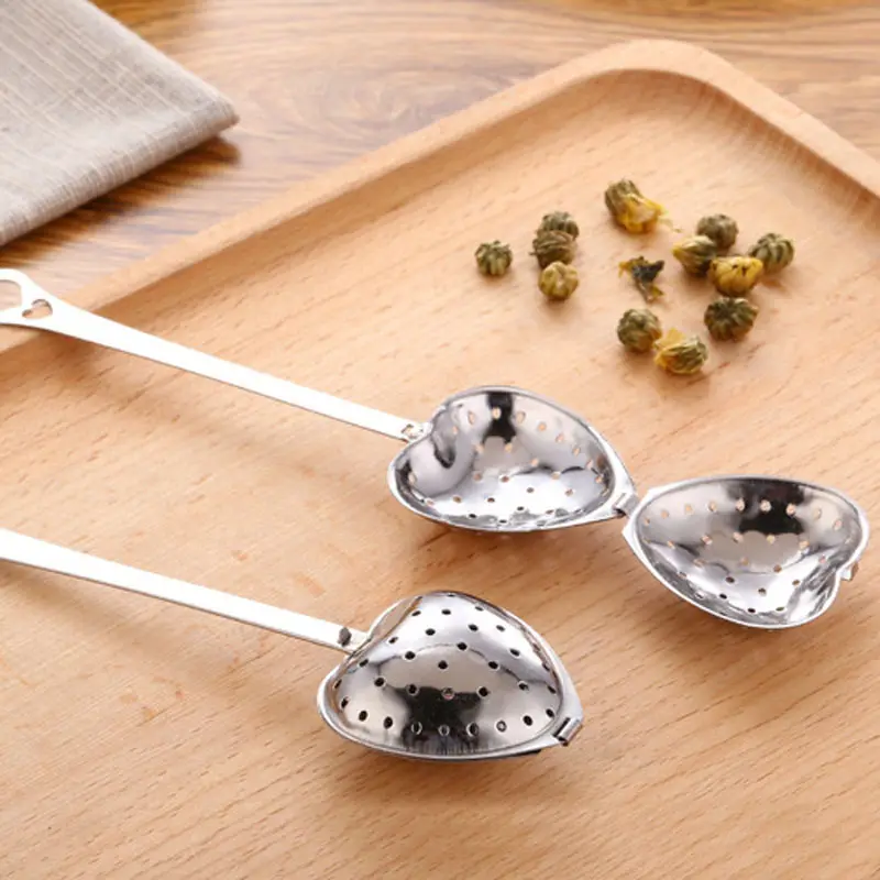 Hot Sales Heart-shaped Stainless Steel Metal Silver Rose Gold Tea Strainer Filter With Handle