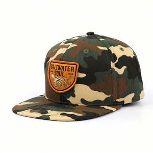 Custom Inner Tape Printed Adult Size 6 Panel Structured Woven <b>Patch</b> Camo Snapback Cap Hats - Product Image 1