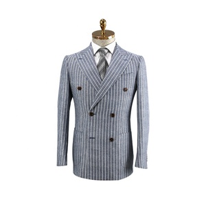 Traje <span class=keywords><strong>de</strong></span> rayas <span class=keywords><strong>de</strong></span> estilo primavera 2021, traje <span class=keywords><strong>de</strong></span> doble botonadura, tela <span class=keywords><strong>de</strong></span> algodón y lino, traje <span class=keywords><strong>de</strong></span> <span class=keywords><strong>hombre</strong></span> ajustado hecho a medida - Product Image 1