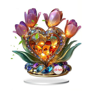 Ornement en plastique acrylique écologique Rose rouge Cadeau pour maman Motif Gravure personnalisée Élégant Bureau Décorations pour la fête des mères - Product Image 6