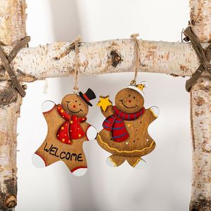 Ornements en bois en forme d'homme en pain d'épices, décoration suspendue pour arbre avec cordon, décoration de fête, décoration du Nouvel An, cadeaux - Product Image 1