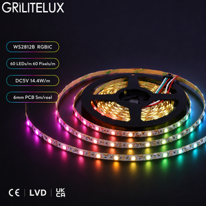 WS2812B LED Strip ESP32 Compatible 5V 60LEDs/m 6mm PCB with Programmable Dynamic <b>RGB</b> Pixel Chasing for Smart Displays - Product Image 1
