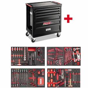 Armoire à outils Star à 6 tiroirs avec ensemble d'outils de 180 pièces, établi de rangement roulant pour garage, rouge et noir - Product Image 3