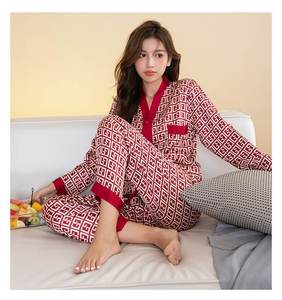 Conjunto de ropa de casa para mujer estilo <span class=keywords><strong>kimono</strong></span> de seda helada para primavera y otoño, cintura elástica, poliéster, largo, para novias - Product Image 6