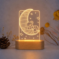 Lampe de nuit LED en forme d'ours en peluche 3D, base en bois USB, plaque acrylique, lumière blanche chaude, design moderne, certifiée EMC, lampe pour chambre d'enfant
