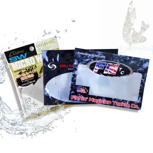 Custom Printed Fishing Lure Bait Packaging 3 Side Seal Flat Bag with Clear Window Zipper Hanger Hole Plastic Pouch