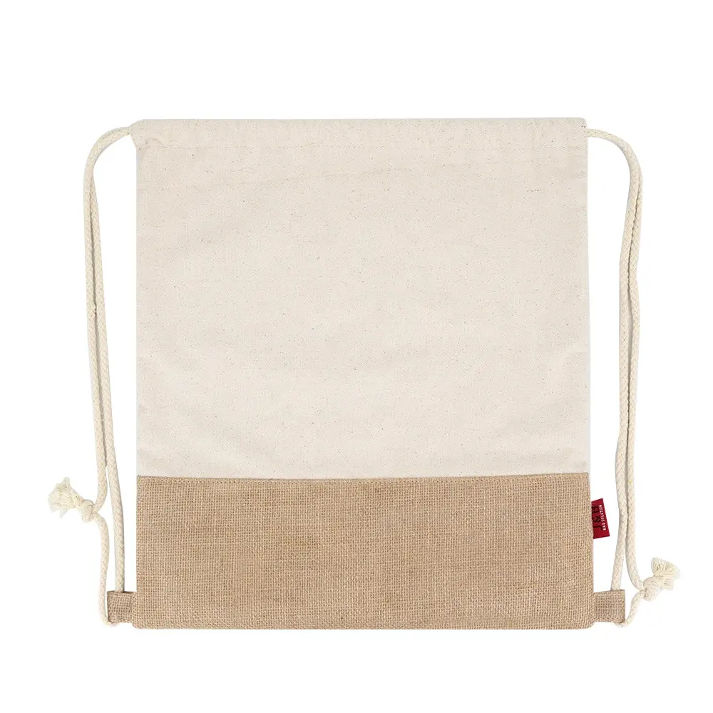 Natural Canvas Cotton Joint Jute Hemp Drawstring Outdoor Backpack Bag Portable Casual String Knapsack for Women Shoulder Bag