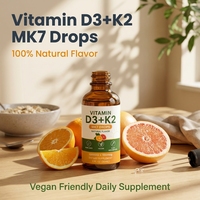 Gouttes liquides de Vitamine D3 K2 MK7 à marque privée OEM/ODM, saveur naturelle, végétalien, sans OGM, pour la santé osseuse et immunitaire, 30 ml, complément alimentaire