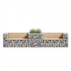 Banc de jardin en bois avec panier gabion, mobilier de patio extérieur moderne, durable, pour 4 personnes - Product Image 1