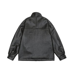 Giacca Casual da Uomo in Pelle PU Impermeabile Antivento con Colletto Alto e Zip Intera, Stile Vintage Lavato, Taglie Grandi e Oversize - Product Image 3
