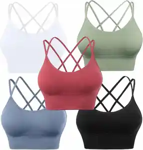 Plus Size Frauen Komfort Volle Unterstützung Gepolsterter Draht Free Cross Back Strappy Yoga Sport-BH Nahtloser Sport-BH