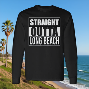 Camiseta de manga larga Straight Outta Long Beach con diseño del estado de California - Product Image 3